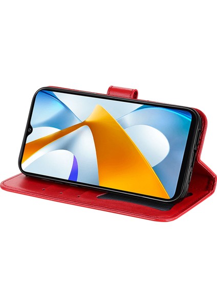 Xiaomi Için Poco C40 4g Çiçek Baskı Pu Deri Telefon Koruyucu Kılıf Flip Stand Cüzdan Kapağı Strap-Red ile (Yurt Dışından)