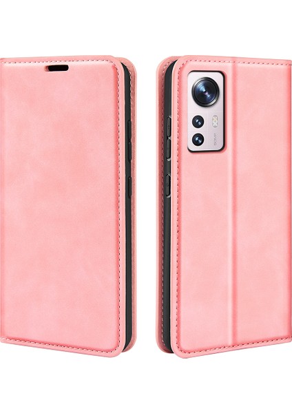 Xiaomi Için 12 Lite Cilt Dokunuş Hissi Folio Flip Pu Deri+Tpu Çift Katman Koruma Telefon Kasası Standı Cüzdan Stili Kabuk Pembe (Yurt Dışından)