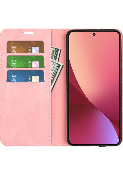 Xiaomi Için 12 Lite Cilt Dokunuş Hissi Folio Flip Pu Deri+Tpu Çift Katman Koruma Telefon Kasası Standı Cüzdan Stili Kabuk Pembe (Yurt Dışından) modelleri