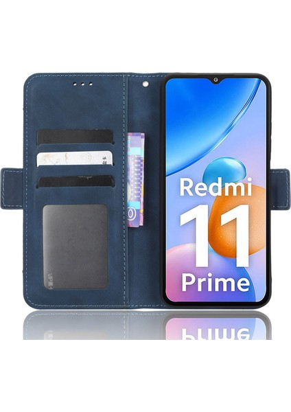 Xiaomi Redmi Için 11 Prime 4g Çoklu Kart Yuvaları Pu Deri Deri Çift Manyetik Toka Telefon Kapak Standı Cüzdan Kılıf Mavisi (Yurt Dışından) fırsatları