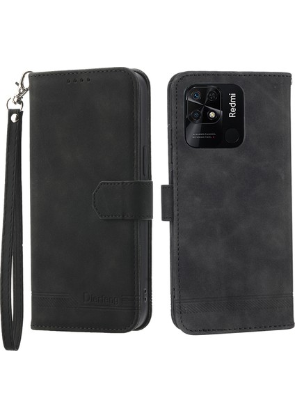 Dierfeng Df-03 Xiaomi Redmi 10C 4g Telefon Cüzdan Kılıf Hatları Baskılı Stand Pu Deri Koruyucu Telefon Kapak Black (Yurt Dışından)