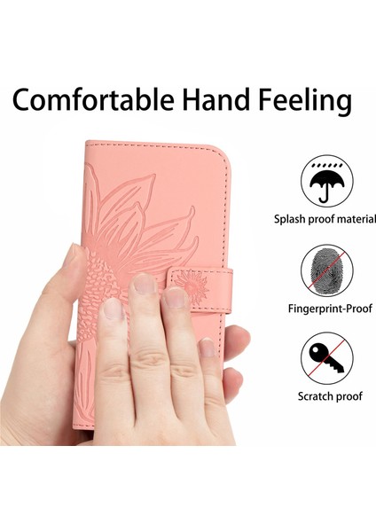 Xiaomi Redmi 10A Için Koruyucu Cep Telefonu Kapağı, HT04 Cilt Dokunma Basılı Sunçiçeği Flip Cüzdan Telefon Kılıfı El Strap-Iight Pembeli Stand (Yurt Dışından) modelleri