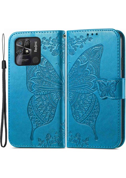 Kelebek Xiaomi Redmi 10C Için Baskılı Telefon Kapağı, Pu Deri Kılıf Stand Cüzdan Iç Tpu Kabuğu (Yurt Dışından)