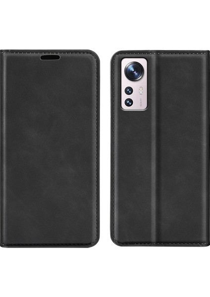 Xiaomi Için 12 Lite Cilt Dokunuş Hissi Folio Flip Pu Deri+Tpu Çift Katman Koruma Telefon Kılıfı Standı Cüzdan Stili Kabuk-Siyah (Yurt Dışından)