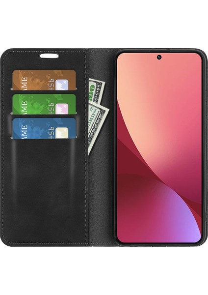 Xiaomi Için 12 Lite Cilt Dokunuş Hissi Folio Flip Pu Deri+Tpu Çift Katman Koruma Telefon Kılıfı Standı Cüzdan Stili Kabuk-Siyah (Yurt Dışından) modelleri