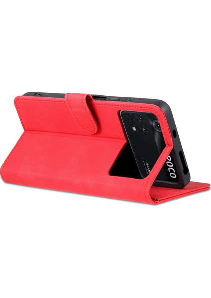 Xiaomi Için Poco M4 Pro 4g Pu Deri Cüzdan Kılıfı Ayarlanabilir Stand Manyetik Toka Telefon Kapak-Kırmızı (Yurt Dışından) fırsatları