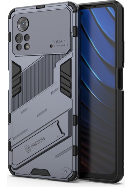 Xiaomi Poco X4 Pro 5g Çift Katman Tasarım Tpu+Pc Case Kickstand Heavy Distric Zırh Kapak-Dark Mavi (Yurt Dışından)