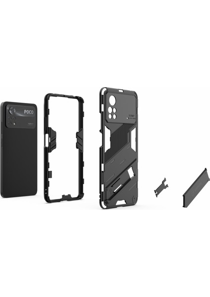 Xiaomi Poco X4 Pro 5g Çift Katman Tasarım Tpu+Pc Case Kickstand Heavy Distric Zırh Kapak-Dark Mavi (Yurt Dışından)
