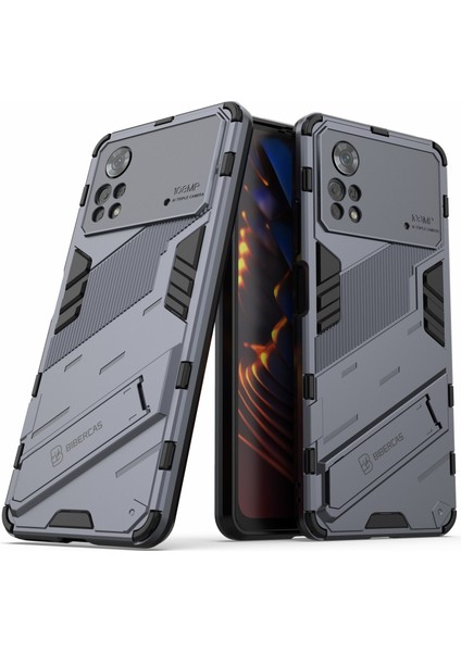 Xiaomi Poco X4 Pro 5g Çift Katman Tasarım Tpu+Pc Case Kickstand Heavy Distric Zırh Kapak-Dark Mavi (Yurt Dışından)