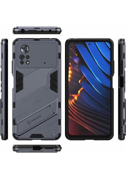 Xiaomi Poco X4 Pro 5g Çift Katman Tasarım Tpu+Pc Case Kickstand Heavy Distric Zırh Kapak-Dark Mavi (Yurt Dışından)