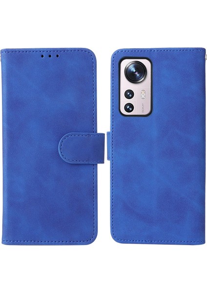 Xiaomi Için 12 Lite Anti-Çizik Pu Deri Cüzdan Telefon Kasası Standı Manyetik Kapanma Cilt Dokunuşu Hissi Şok Geçirmez Flip Kapak-Mavi (Yurt Dışından)