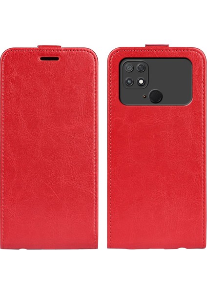 Xiaomi Için Poco C40 4g Dikey Flip Telefon Anti-Damla Kılıf Çılgın At Doku Kart Tutucu Deri Koruyucu Kapak-Kırmızı (Yurt Dışından)