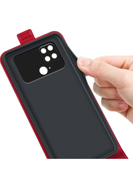 Xiaomi Için Poco C40 4g Dikey Flip Telefon Anti-Damla Kılıf Çılgın At Doku Kart Tutucu Deri Koruyucu Kapak-Kırmızı (Yurt Dışından)