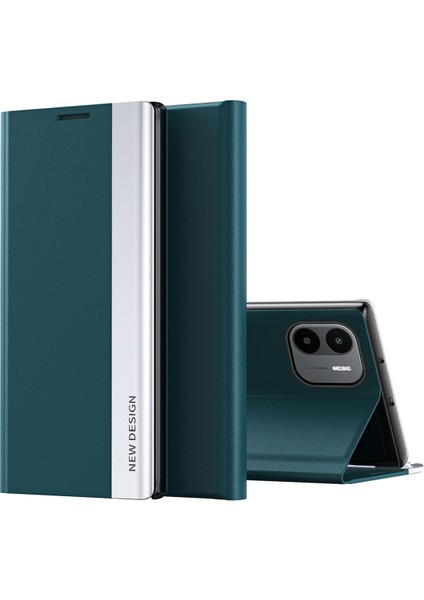 Xiaomi Için Redmi A1 4g/a2 4g Pu Deri Deri Stand Kapağı Elektraplatma Telefon Kılıf Yeşil (Yurt Dışından)