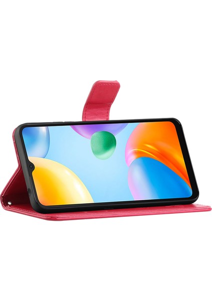 Xiaomi Redmi Için 10C Kelebek Çiçeği Baskılı Pu Deri Manyetik Toka Telefon Kılıfı Stand Kapak-Kırmızı (Yurt Dışından) fiyatları