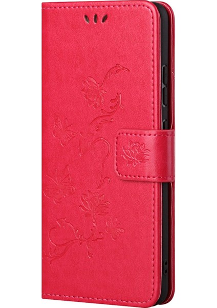 Xiaomi Redmi Için 10C Kelebek Çiçeği Baskılı Pu Deri Manyetik Toka Telefon Kılıfı Stand Kapak-Kırmızı (Yurt Dışından) fırsatları