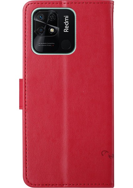 Xiaomi Redmi Için 10C Kelebek Çiçeği Baskılı Pu Deri Manyetik Toka Telefon Kılıfı Stand Kapak-Kırmızı (Yurt Dışından) indirimleri