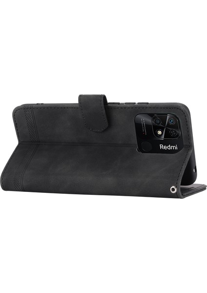 Dierfeng Df-03 Xiaomi Redmi 10C 4g Telefon Cüzdan Kılıf Hatları Baskılı Stand Pu Deri Koruyucu Telefon Kapak Black (Yurt Dışından) modelleri