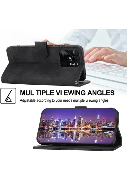 Dierfeng Df-03 Xiaomi Redmi 10C 4g Telefon Cüzdan Kılıf Hatları Baskılı Stand Pu Deri Koruyucu Telefon Kapak Black (Yurt Dışından) fırsatları