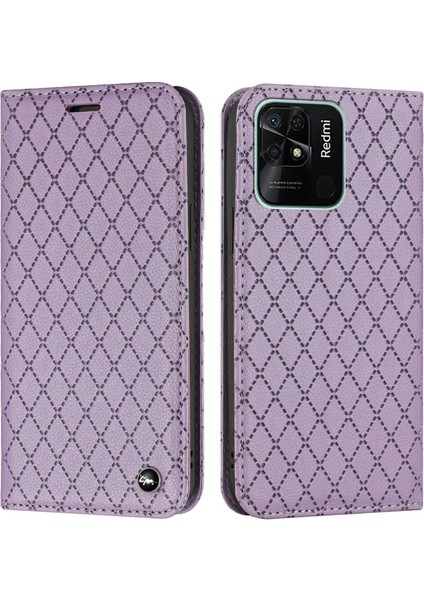 Xiaomi Redmi Için 10C Rhombus Desen Telefon Flip Deri Cüzdan Kılıfı Litchi Doku Dokun (Yurt Dışından)