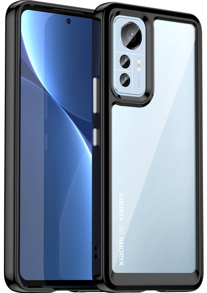 Xiaomi 12 Lite 5g Için Şeffaf Telefon Kılıfı, Fırçalanmış Fırlatma Karşıtı Tpu Çerçevesi Akrilik Arka Kapak Bağımsız Düğmeler-Black (Yurt Dışından)