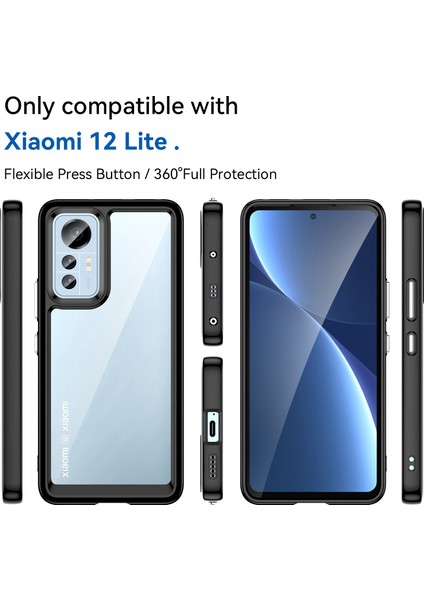 Xiaomi 12 Lite 5g Için Şeffaf Telefon Kılıfı, Fırçalanmış Fırlatma Karşıtı Tpu Çerçevesi Akrilik Arka Kapak Bağımsız Düğmeler-Black (Yurt Dışından) fiyatları