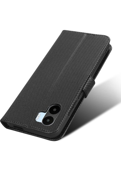 Xiaomi Için Redmi A1 4g/a2 4g Elmas Doku Telefon Cüzdan Kapağı Ön Parmak Izi Pu Deri Stand Kılıf Black (Yurt Dışından)
