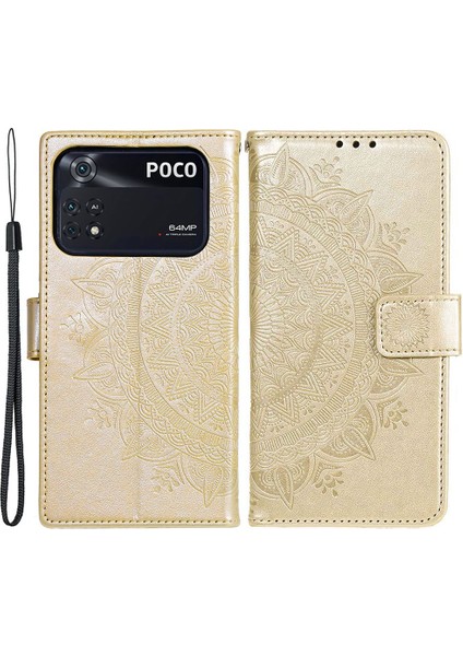 Basılı Mandala Çiçek Cüzdan Tasarım Deri Kılıfı Xiaomi Poco M4 Pro 4g, Anti Drop Tam Koruma Telefon Stand Kılıfı (Yurt Dışından)