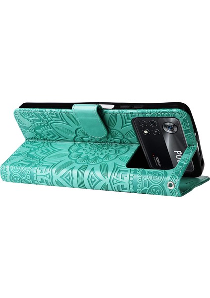 Xiaomi Poco X4 Pro 5g Pu Deri Deri Flip Cüzdan Kılıf Ayçiçeği Baskılı Stand Kitaplık Magnetik Koruyucu Kapak El Strap-Yeşil (Yurt Dışından) modelleri