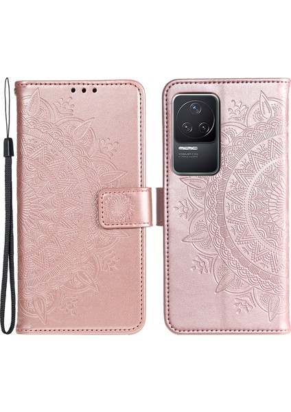 4U Sky Xiaomi Poco F4 5g/redmi K40S 5g Baskılı Mandala Çiçek Desen Kılıf Katlama Stand Pu Deri Cüzdan Koruyucu Kapak Strap-Rose Altın (Yurt Dışından)