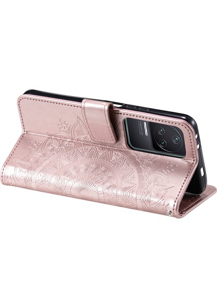 4U Sky Xiaomi Poco F4 5g/redmi K40S 5g Baskılı Mandala Çiçek Desen Kılıf Katlama Stand Pu Deri Cüzdan Koruyucu Kapak Strap-Rose Altın (Yurt Dışından)