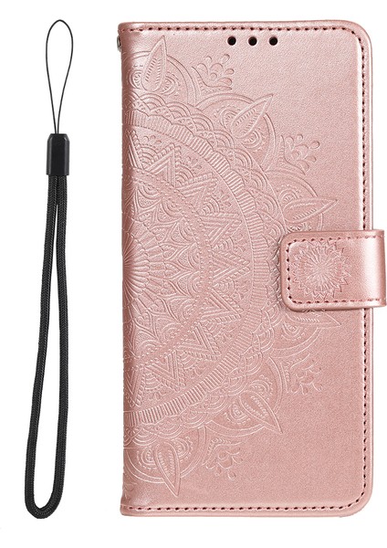 4U Sky Xiaomi Poco F4 5g/redmi K40S 5g Baskılı Mandala Çiçek Desen Kılıf Katlama Stand Pu Deri Cüzdan Koruyucu Kapak Strap-Rose Altın (Yurt Dışından)