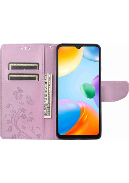 Xiaomi Redmi Için 10C Kelebek Çiçeği Baskılı Folio Flip Pu Deri Kılıf Stand Cüzdan Kapak Light Mor (Yurt Dışından) fiyatları
