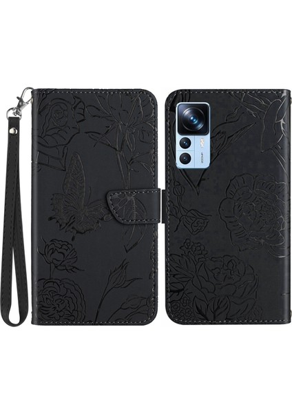 Xiaomi 12T 5g/redmi K50 Ultra 5G/12T Pro 5g Kelebek Çiçekleri Baskılı Koruyucu Kapak Cilt Dokunma Pu Deri Stand Manyetik Kapatma Flip Folio Telefon Kılıfı (Yurt Dışından)