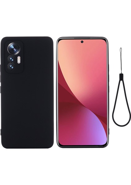 Xiaomi Için 12 Lite 5g Damla Geçirmez Sıvı Silikon Telefon Kılıfı Yumuşak Çizgiye Karşı Çizgiye Karşı Koşul Kesimleri Strap-Black ile (Yurt Dışından)