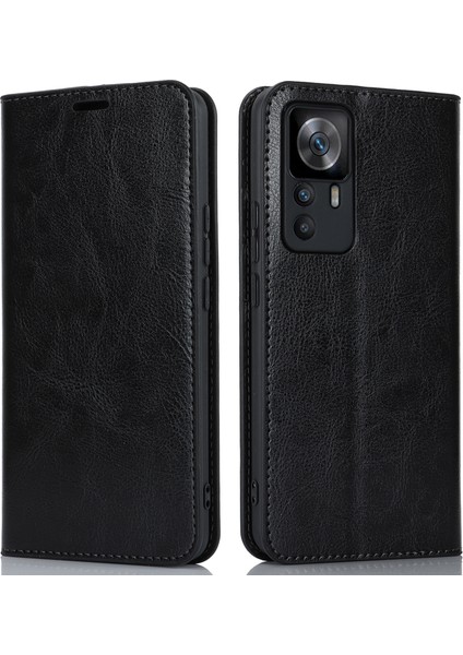 Xiaomi 12T 5G/12T Pro 5g/redmi K50 Ultra Telefon Kılıfı Çılgın At Dokusu Orijinal Inek Deri Stand Cüzdan Kapak Black (Yurt Dışından)