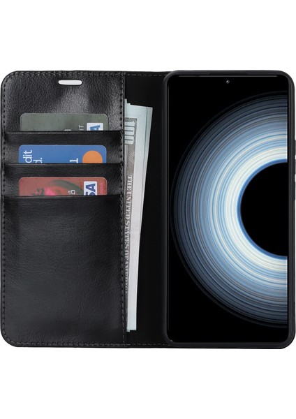 Xiaomi 12T 5G/12T Pro 5g/redmi K50 Ultra Telefon Kılıfı Çılgın At Dokusu Orijinal Inek Deri Stand Cüzdan Kapak Black (Yurt Dışından) fiyatları