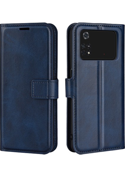 Xiaomi Için Poco M4 Pro 4g Manyetik Kıta Dokulu Pu Deri Kılıf Cüzdan Stand Flip Telefon Kapak Mavisi (Yurt Dışından)