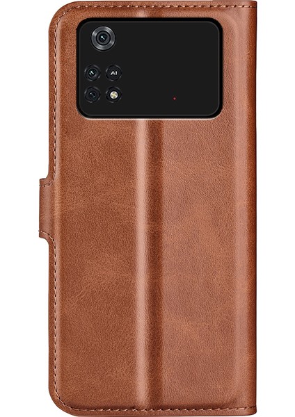 Xiaomi Için Poco M4 Pro 4g Manyetik Kıta Dokulu Pu Deri Kılıf Cüzdan Stand Flip Telefon Kapak Işık Kahverengi (Yurt Dışından) modelleri