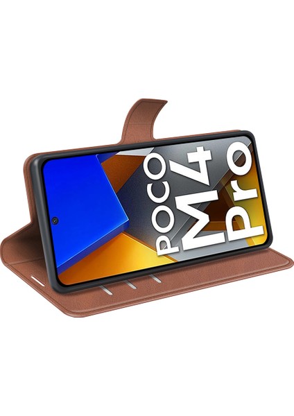Xiaomi Için Poco M4 Pro 4g Manyetik Kıta Dokulu Pu Deri Kılıf Cüzdan Stand Flip Telefon Kapak Işık Kahverengi (Yurt Dışından) indirimleri