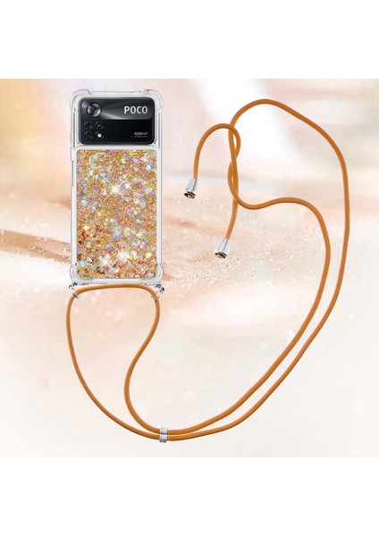 Xiaomi Için Yb Quicksand Poco X4 Pro 5g Parlak Glitter Sıvı Quicksand ve Cep Telefon Kılıfı Koruyucu Tpu Kabuklu Koruyucu-Gold/heart (Yurt Dışından)