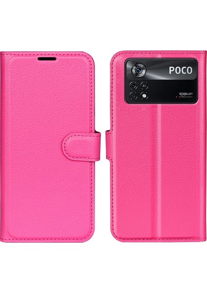 Folio Flip Litchi Cilt Deri Kılıfı Xiaomi Poco X4 Pro 5g, Damla Koruma Standı Kapak Telefon Cüzdan Aksesuar-Rose (Yurt Dışından)