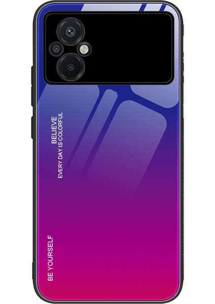 Xiaomi Poco M5 Için 4g Renk Gradyan Telefon Kılıfı Yumuşak Tpu Sınır Temperli Cam+Pc Arka Kapak Damla Dayanıklı Kapak Mavisi / Gül (Yurt Dışından)