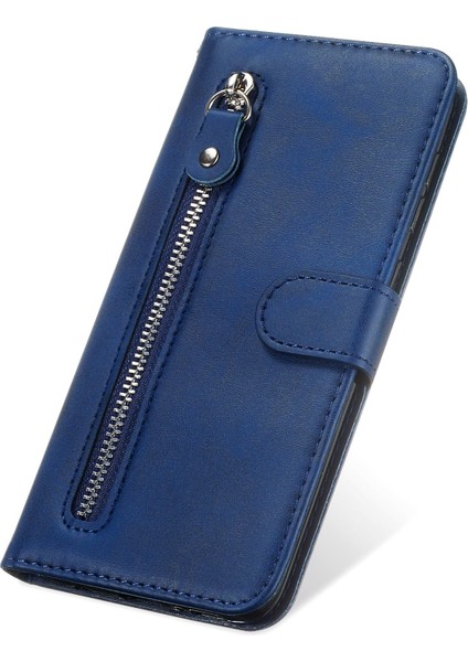 Xiaomi Poco C40 4g Için Dokulu Deri Kılıf, Manyetik Toka Cüzdan Standı Fermuarı Cep Telefonu Kapak Blue (Yurt Dışından)