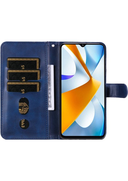 Xiaomi Poco C40 4g Için Dokulu Deri Kılıf, Manyetik Toka Cüzdan Standı Fermuarı Cep Telefonu Kapak Blue (Yurt Dışından)