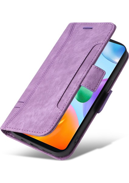 Xiaomi Için Redmi 10C 4g/redmi 10 (Hindistan) 4g Katlanabilir Stand Pu Deri Deri Şok Geçirmez Kılıf Strap-Purple ile Baskılı Dikiş Hattı Telefon Cüzdan Kapağı (Yurt Dışından) indirimleri
