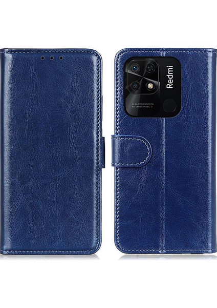 Xiaomi Redmi 10C Için Crazy Horse Doku Telefon Kılıfı, Ön Çizim Pu Deri Cüzdan Stand Kapak-Mavi (Yurt Dışından)
