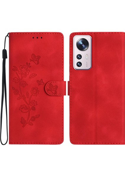 Xiaomi Için 12 Lite 5g Pu Deri Flip Telefon Kılıfı Çiçek Baskılı Stand Cüzdan Kapak-Kırmızı (Yurt Dışından)