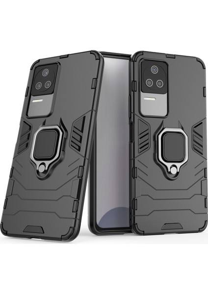 Xiaomi Için Poco F4 5g/redmi K40S 5g Çizik Dirençli Sert Pc+Yumuşak Tpu Hibrid Kapak Yüzük Kickstand Telefon Case-Black (Yurt Dışından)