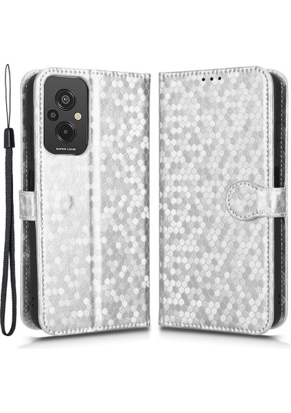 Xiaomi Redmi Için 11 Prime 4g Pu Deri Dot Desen Desen Baskılı Cüzdan Kılıfı Stand Cep Telefonu Kabuk Kapağı Strap-Silver ile (Yurt Dışından)